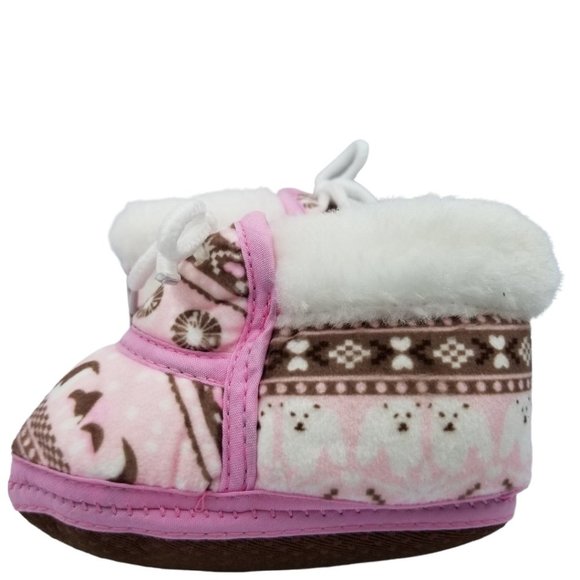 Infant Fleece Rubber Grip Bottom Slippers Moccasins Arctic Animals - Picture 3 of 7